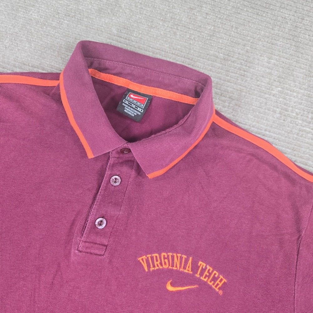Nike Mens XL Maroon Virginia Tech Embroidered Stripe Pique Polo Shirt